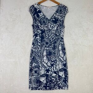 Tory‎ Burch Navy Blue Baltic Sea Dream Catcher Cap Sleeve V Neck Luxury -Size S